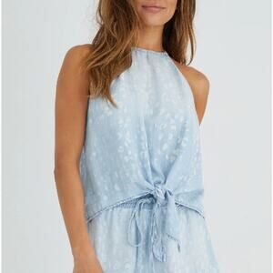 New! Anthro Cloth & Stone Tonal Animal Chambray Tie Front Halter Tank NWOT XL